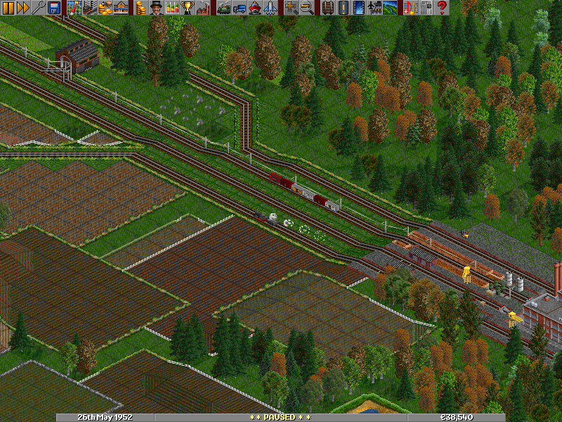 ...this meat packer, which is the last part of the livestock network you haven't seen yet. The powerful livestock train passes the tiny packaging train. Hey there, lil' fella!