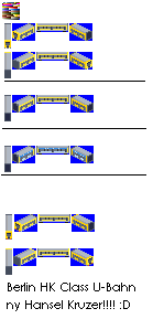 Top-Bottom: Berlin U-Bahn HK-type,<br />Berlin U-Bahn HK Passenger Wagon,<br />Berlin U-Bahn HK Christmas Wagon,<br />Berlin U-bahn HK End/Tail wagon