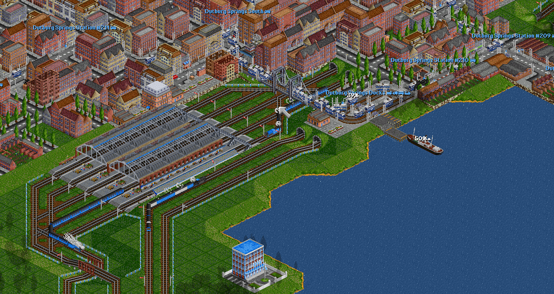 Rail, sea and tram meet at Dutburg Springs docks.