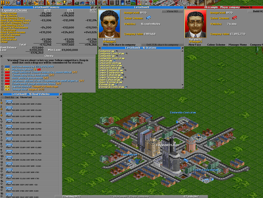 Another screenshot, this is a smaller town and it is the first town my AI started building in.