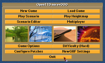 I show variants of the main menus for the version OpenTTD 32bpp