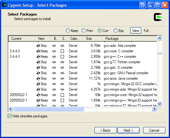 gcc-core? gcc-g++? ... the other are dependencies which will be automagically selected.