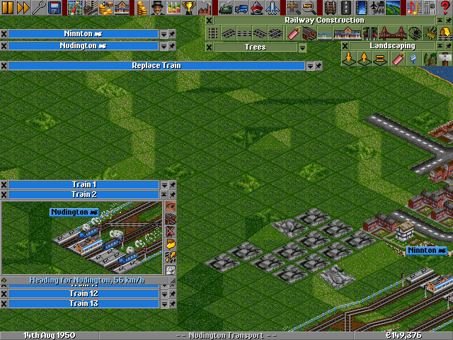 Example of OpenTTD with a few shaded windows