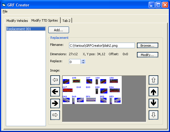 Action A (modification of existing TTD sprites). PCX, PNG, GIF, BMP and RLE files can be read, and you have a little movable box to select which part of a large image you want to use.