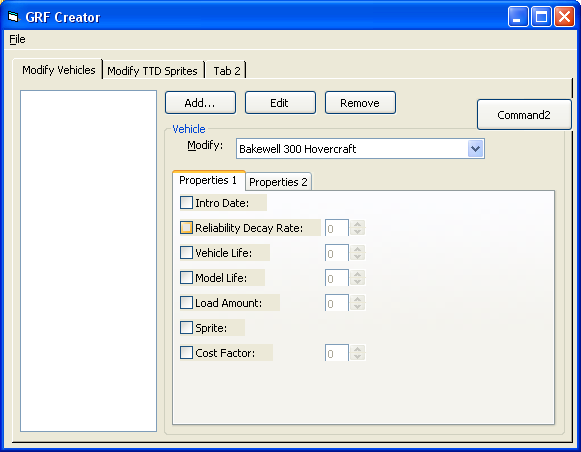 The Action 0 editing section, for ships. All the properties are stored in an INI and controls are dynamically generated.