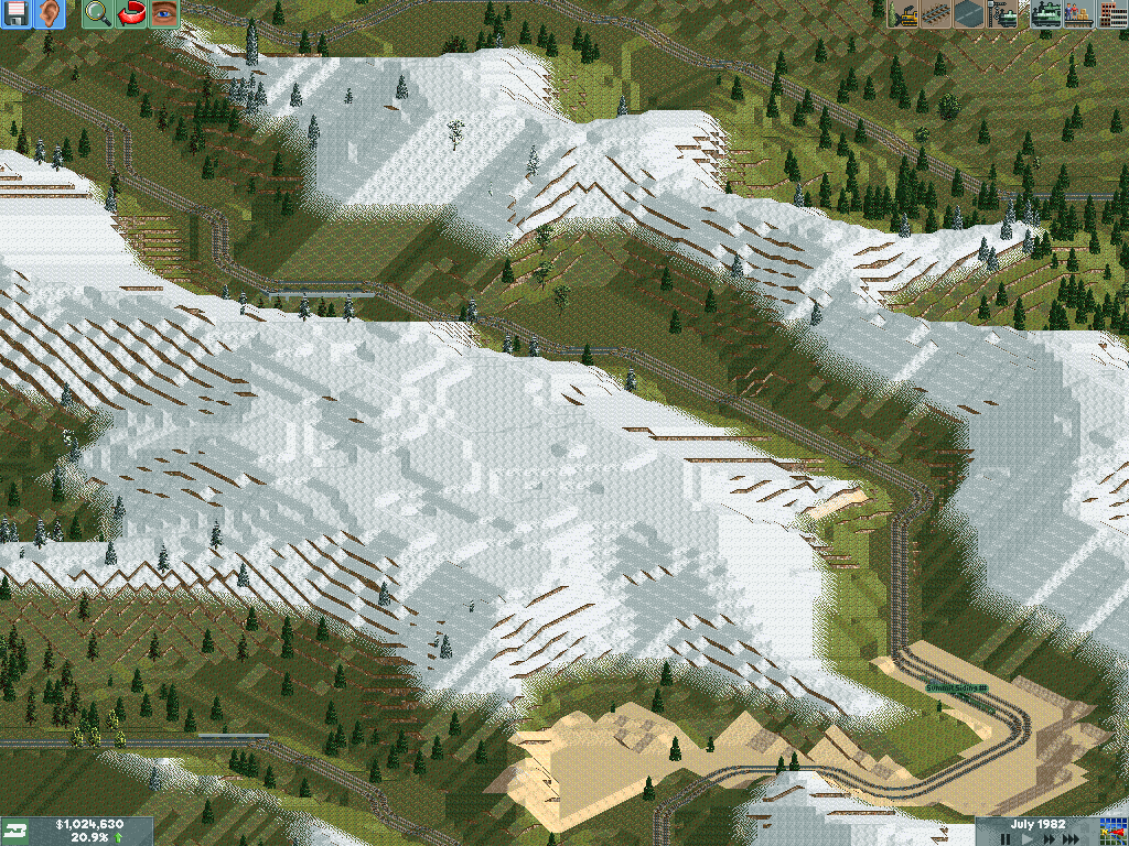 An aerial shot showing the extent to which I modified the mountains, with Summit at the far right.