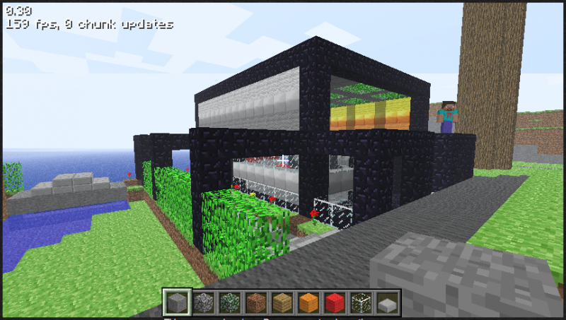My very first building, and now the spawning point. Jonty's busy creating a warm welcome for all!