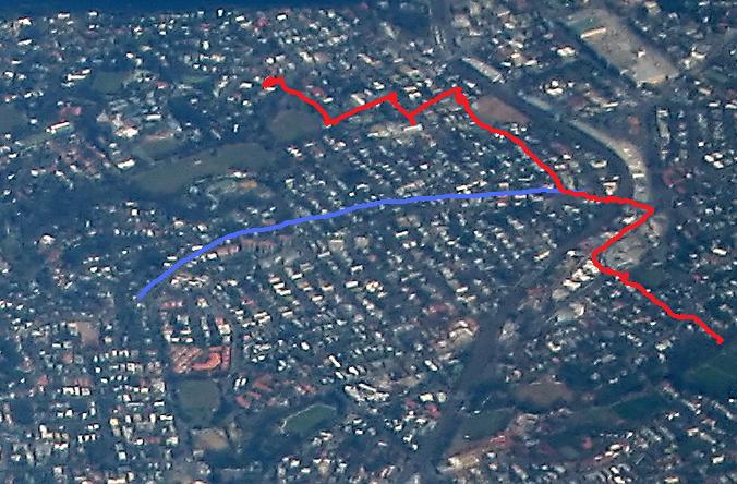 the blu line represents the crest of Swann Hill, the steepest street I've ever been on branches of from it.