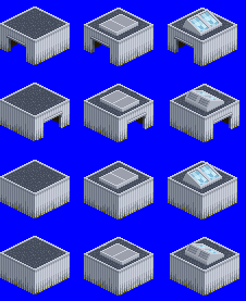 Sample variations of depots and train shed tiles.  The lower views are depot rears and buffer tiles respectively