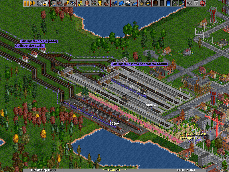 I've never shown you this side of the company, the large city station. this was a lucky shot; usually the station is kind of empty.  Judging by the date, you can tell I got really excited and didn't want to wait until 1940 to get a screenshot of the station, since it might be empty!  Another important thing to note; usually I design my stations intuitively (from my knowledge of railways from Google Earth,) but this one I ripped right off a map: Victoria Station in 1897.  I matched it to the best of my ability, and if this isn't realistic, I don't know what is!