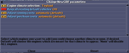 parameter window with climate selection