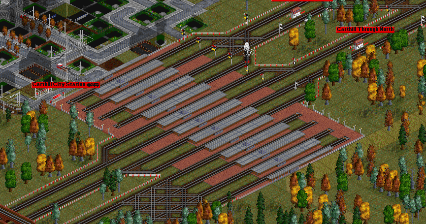 Here in Cartill city station we see a 0-4-0 Grasshopper leaving with a Servce to Carthill North