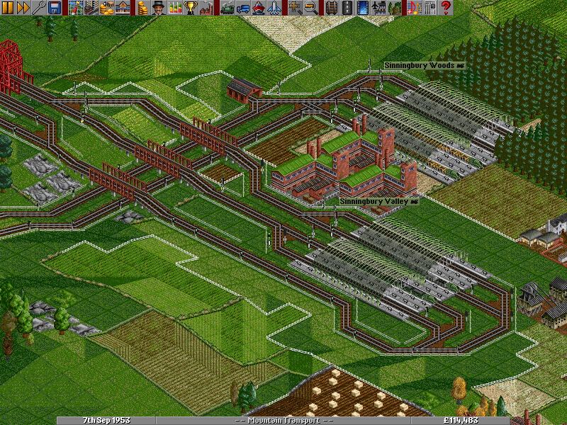 The current busiest area of the map. Industries seem to have clustered around low land. Sinningbury Valley can successfully handle 2 trains simultaneously.