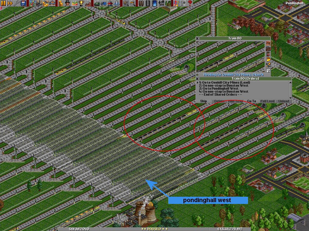 here is screenshot from the game, featuring two trains (with shared orders) wich just have skipped orders and are heading back to station A.