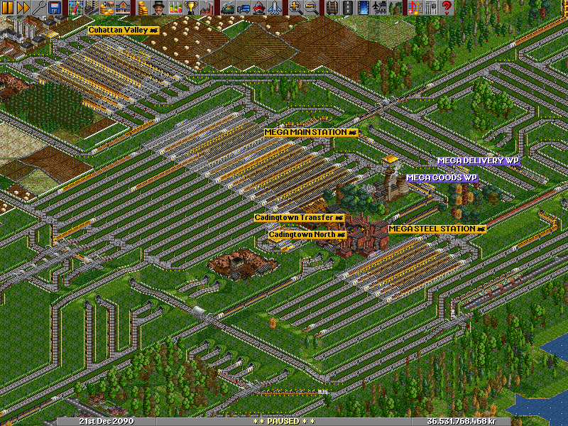 Middle station -  First 2 tracks dedicated for farm-products (and passengers) to factory up north, 5 dedicated tracks for goods from the goods station up north (pic above) and 4 tracks dedicated to the &quot;MEGA&quot; station. (Might be possible to merge the goods