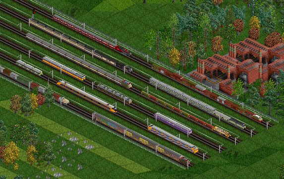 Screenshot of various 2CC trains in new colours.