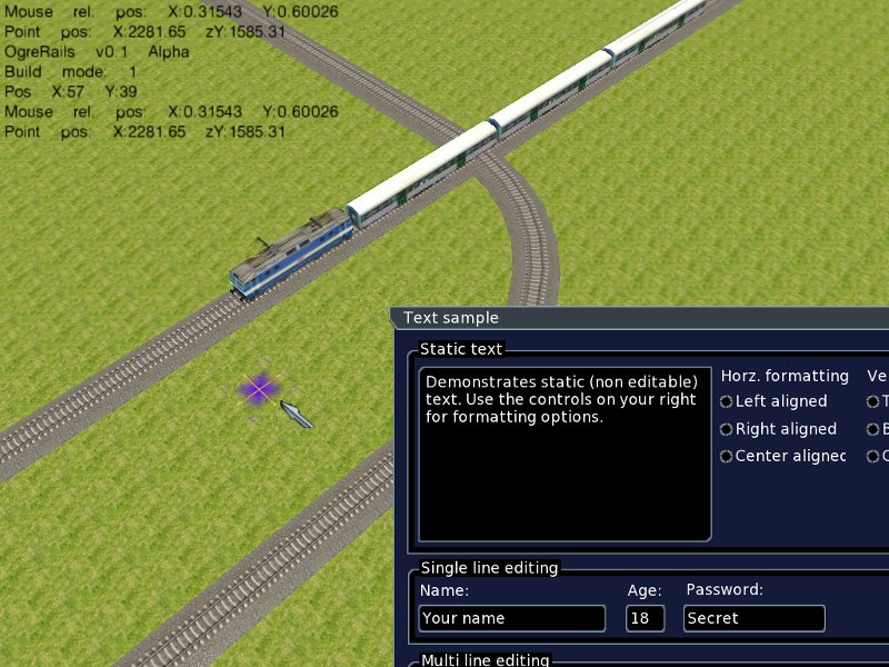 Screenshot with example CEGUI window and visual map cursor.
