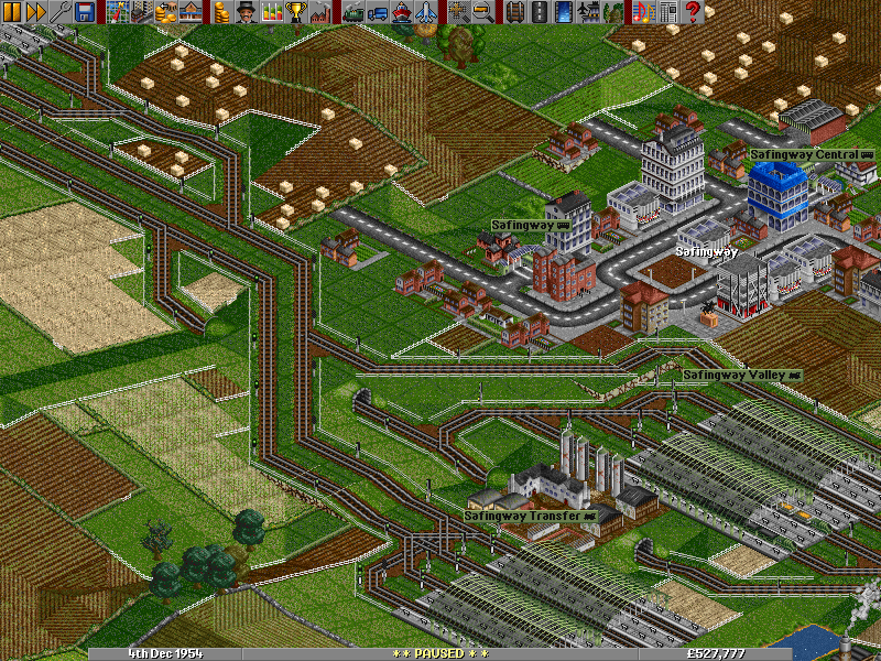 A new 'busy area' has emerged. Safingway Valley has been promoted from a terminus to a Ro-Ro station, and the track now extends past it (joining an existing coal line) to service a farm - you can just see the new station in the top left.