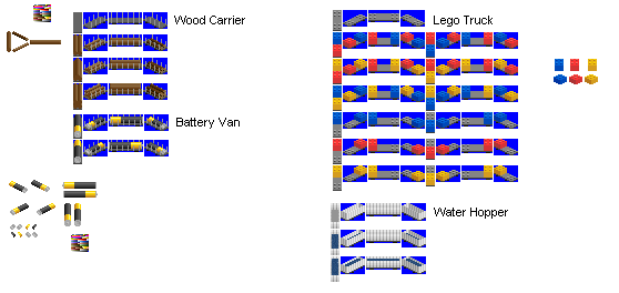 Wood Carrier + Battery Van + Lego Truck + Water Hopper