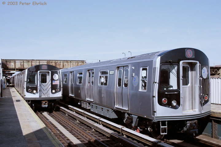 A modern R143 subway car, with computerized announcing voices and AC traction, unlike the R40 that is above or below this picture.