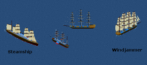 Windjammer and Steamship compared with Clipper and Paddle Steamer.