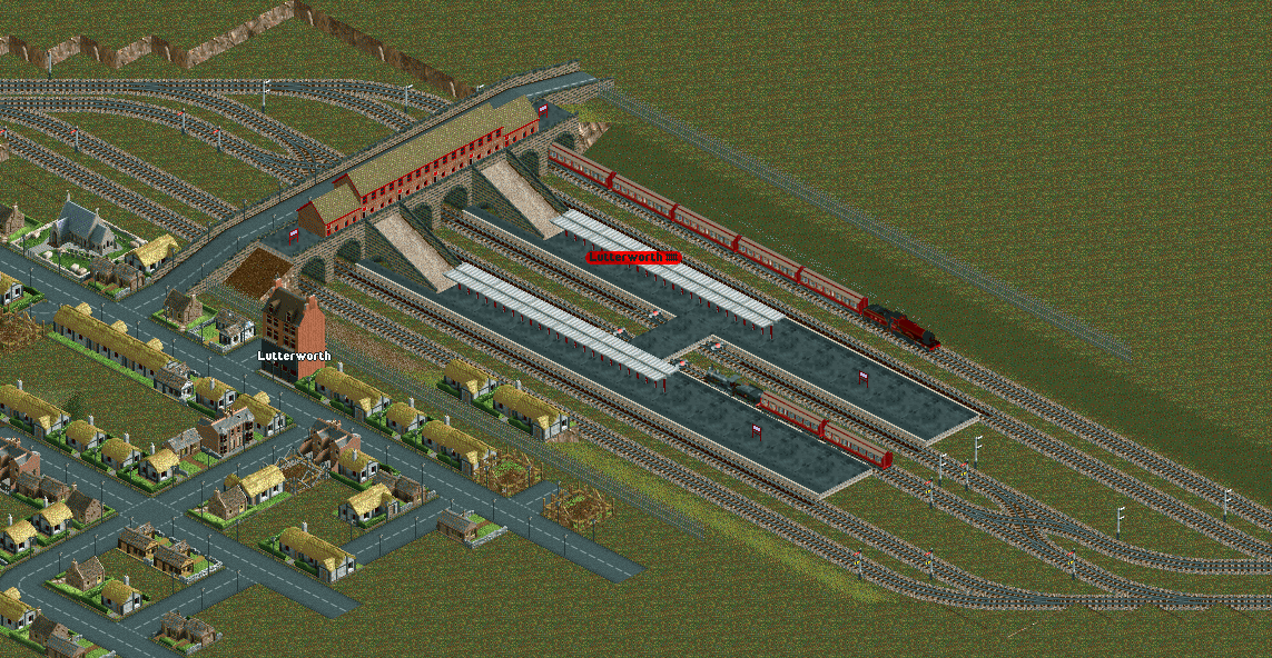 The year is 1910, and a large intermediate station has been built to serve the small town of Lutterworth, on the line between Leicester and Coventry. It features island platforms to provide for a large amount of through traffic and local services.
