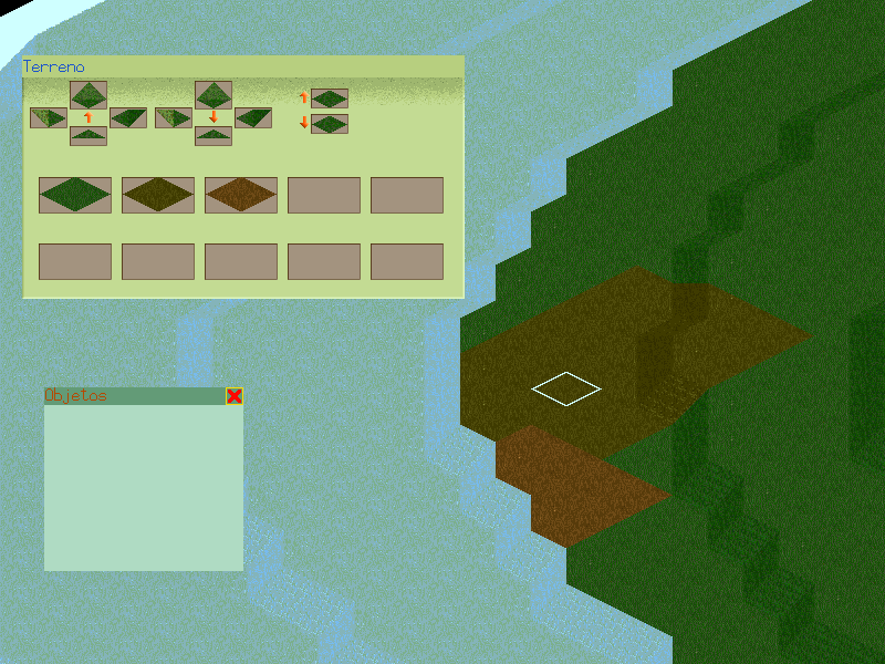 Screenshot. It was difficult to develop this. The windows doesn't work (close, move...), only the terrain buttons.
