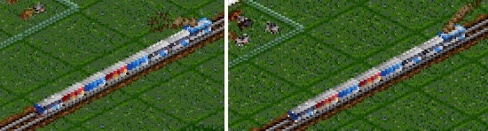 Train pulled by a BB600 diesel. The coaches keep their visual appearance upon reversing