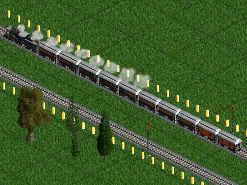 Zoomed view of a passenger train on the Fronningdon Green - Pledingbury line.