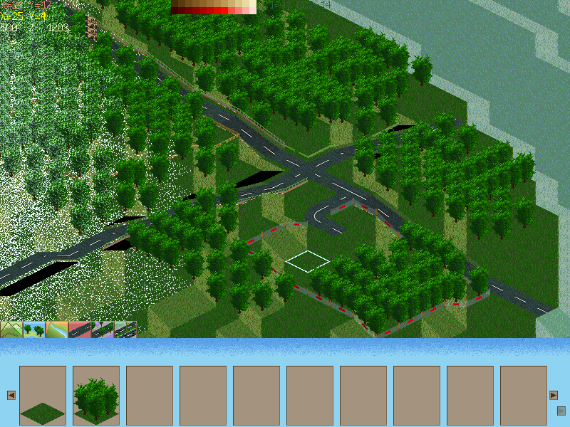 Second screenshot with trees, roads and water.