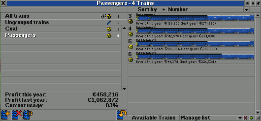 Profit (this year/last year) and current usage (extended) is added to all vehicle windows.