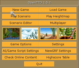 The game's main menu