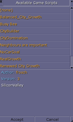 Game Script selection window