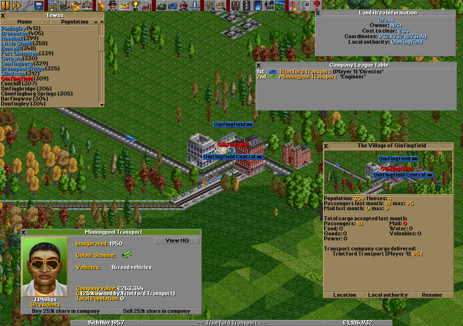 little graphical bug after buying 25 % in a company, but a bigger bug after merging with another company (red one) wich doesn't seem to give their owned towns