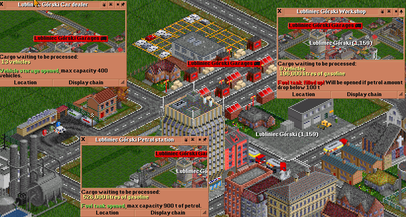 more cars (or barrels in case of workshop)  - more vehicles or petrol stockpile