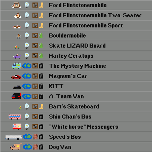 Famous Cars 16 - Vehicle list