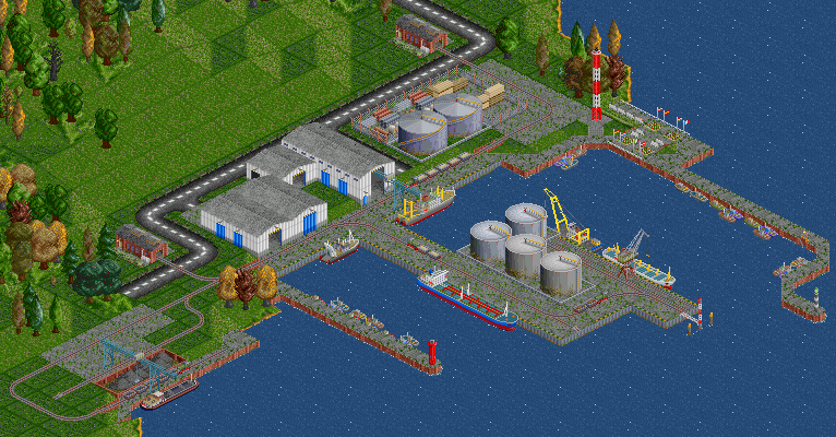 A small old harbour, with modern extensions for oil and petrol loading/unloading, using [i]MariCo[/i] quay extensions.