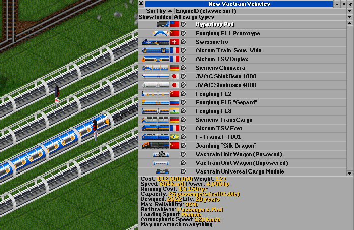 A small preview of the train list and new rails