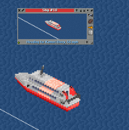 A FISH hydrofoil at max speed, still displaying the sprite for when it's docked