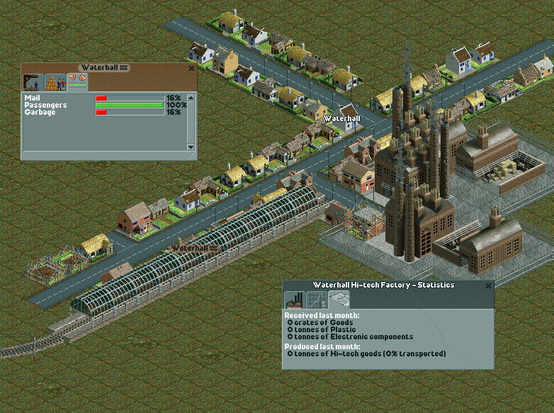 Towns also produce garbage now. The Hi-tech factory is still waiting for its required cargo to produce hi-tech goods.
