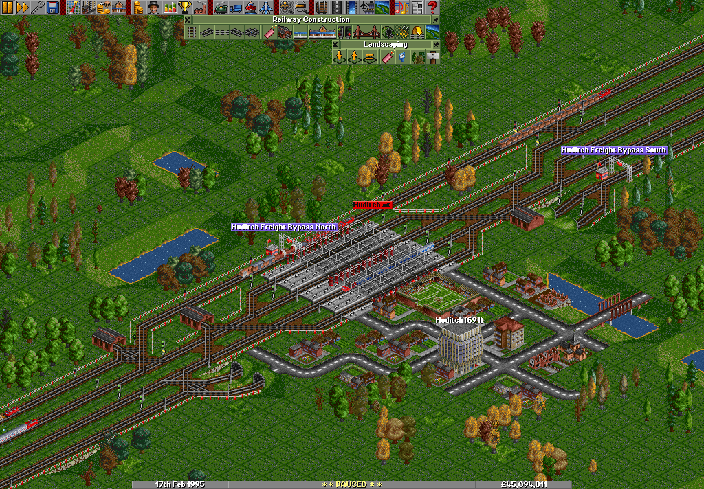 The busy town of Huditch, the bypass freight lines can be seen clearly!