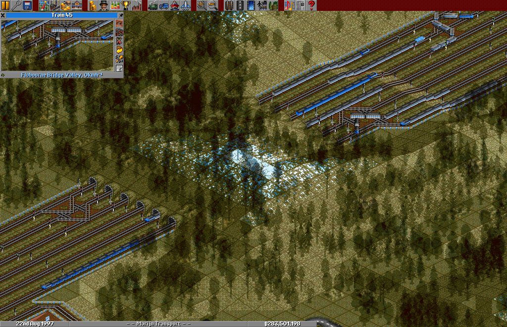 As you can see, train 45 is waiting for a green signal, but the train on the other side of the tunnel has just left the tunnel+signal block, so i'm pretty sure the entire block is empty..