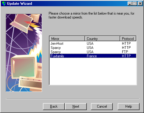 Update Wizard - Choose Mirror page