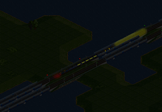 A small local-night train makes its way over a few bridges. come to think of it, with a bit more time i could have done some light on the water