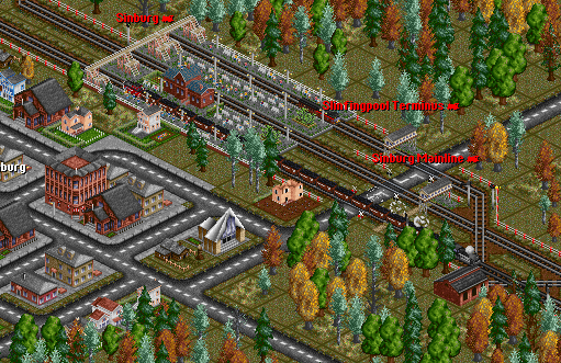A Berkshire roars past a Doodlebug loading at Sinburg Station. It is carrying coal along the SE arm of the map.
