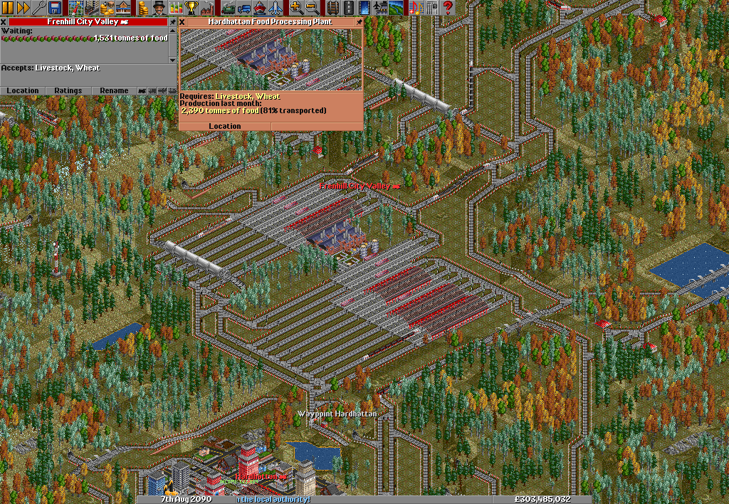 I've shown you my food factory before. Well, it's grown a lot, especially after the mass conversion to maglev (which cost me £400 million in trains, tracks, stations and depots, and £30 million in lost profits).