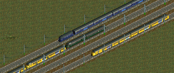 An NS 1000 with some Plan E carriages passed by two independent 'Hondenkoppen' Plan Q/P/F/G.