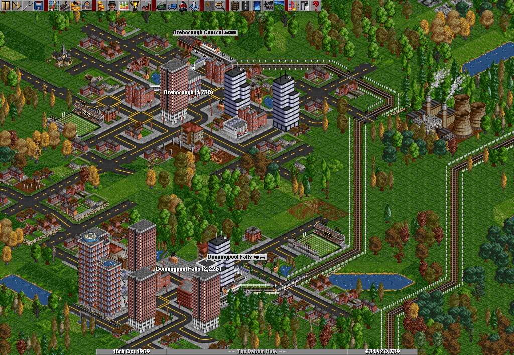 A cute little trainline between two cities. The cities grow faster than the one with a heliport, airport an two train stations, which I showed earlier...