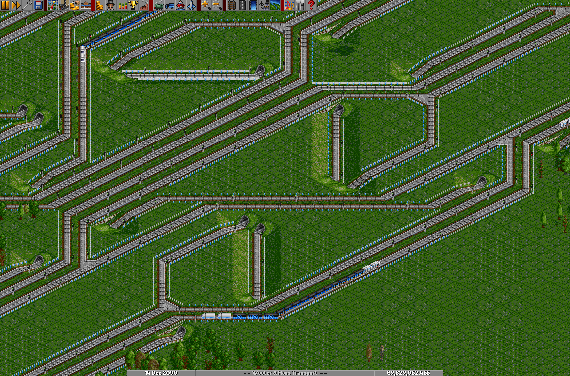 An example how a switch junction looks like. As you can see, a train riding on the right lane on the right track of that lane can easily switch to the right track of the left lane. And that also means for left track of the left to the left track of right