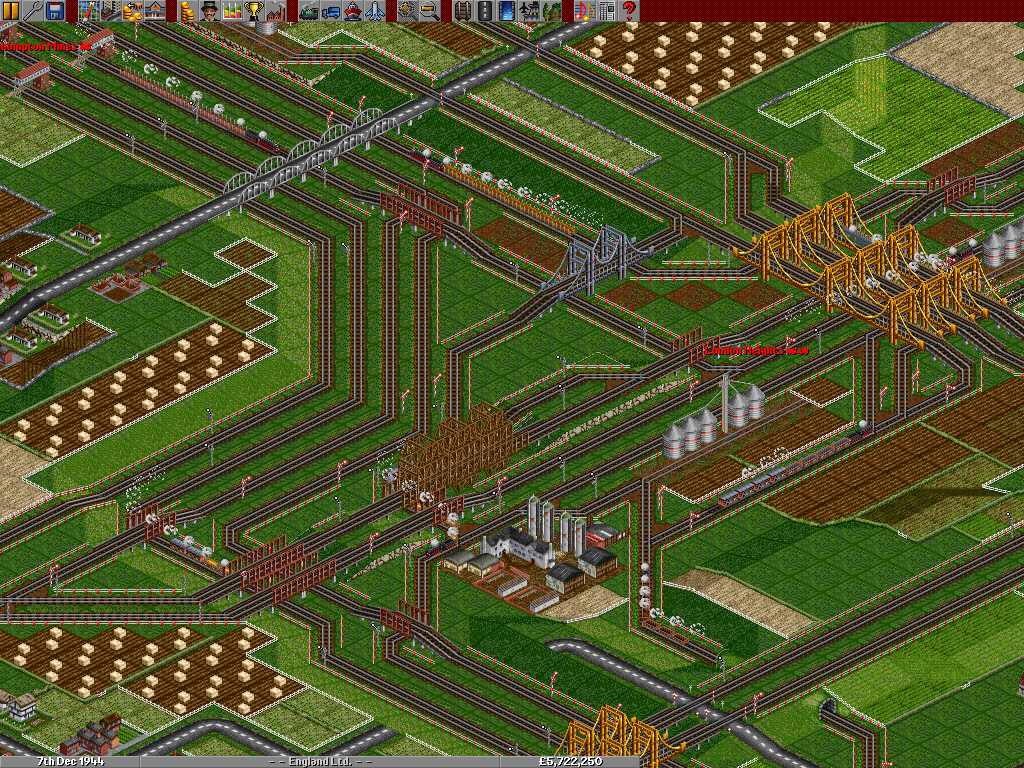 The main cargo line down the height of Britain, also the track to the west for various mines. Also noticable the Passanger station at Sheffield. There is organized passanger traffic